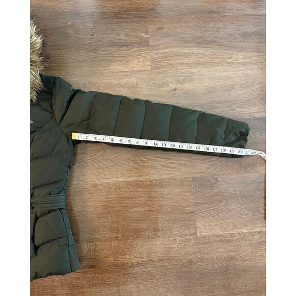 Hollister Women’s Down Puffer Jacket Small Green Faux Fur Hood Winter Coat - Picture 3 of 9